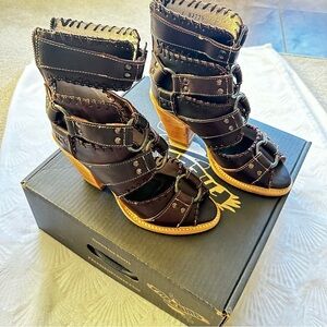 Freebird Rapture Dark Brown Strappy Heeled Boots